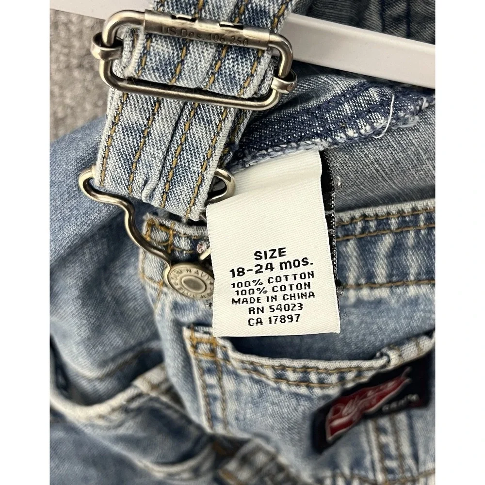 Vintage Y2K Old Navy Baby Denim Overalls Size 18-24 Months Blue Distressed